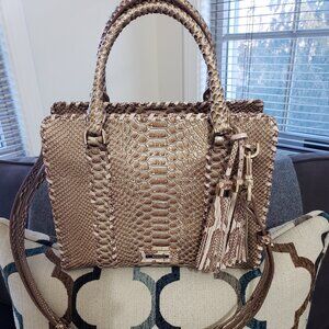Brahmin Cami Gisella Timeless Taupe whipstitch satchel, shoulder bag.